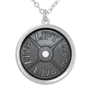 Barbell Plate - Lift, Live, Love, Laugh Silver Plated Necklace