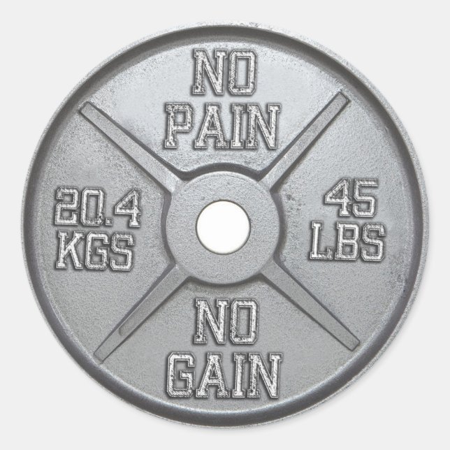 Barbell Plate - No Pain No Gain Classic Round Sticker (Front)