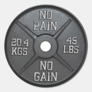 Barbell Plate - No Pain No Gain Classic Round Sticker