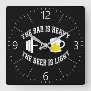Barbell vs beer square wall clock