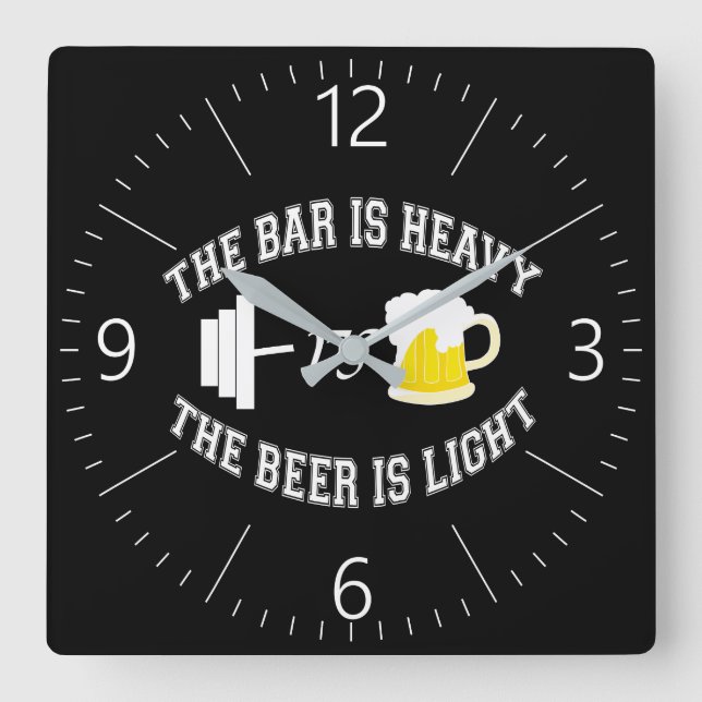 Barbell vs beer square wall clock (Front)