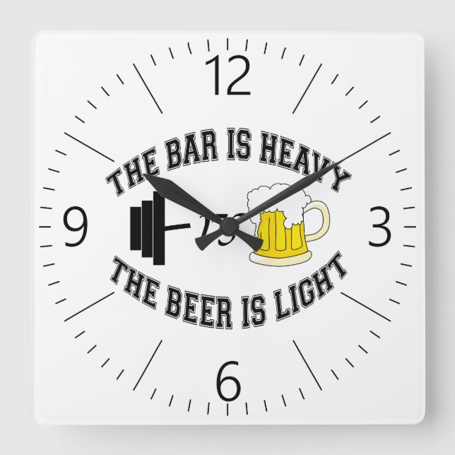 Barbell vs beer square wall clock (Front)