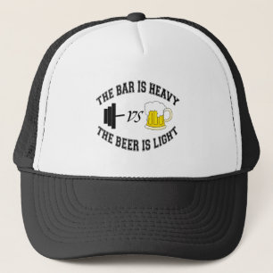 Barbell vs beer trucker hat