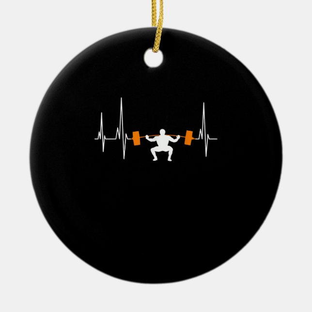 Barbell Weightlifting Heartbeat Bodybuilding Ceramic Tree Decoration (Front)