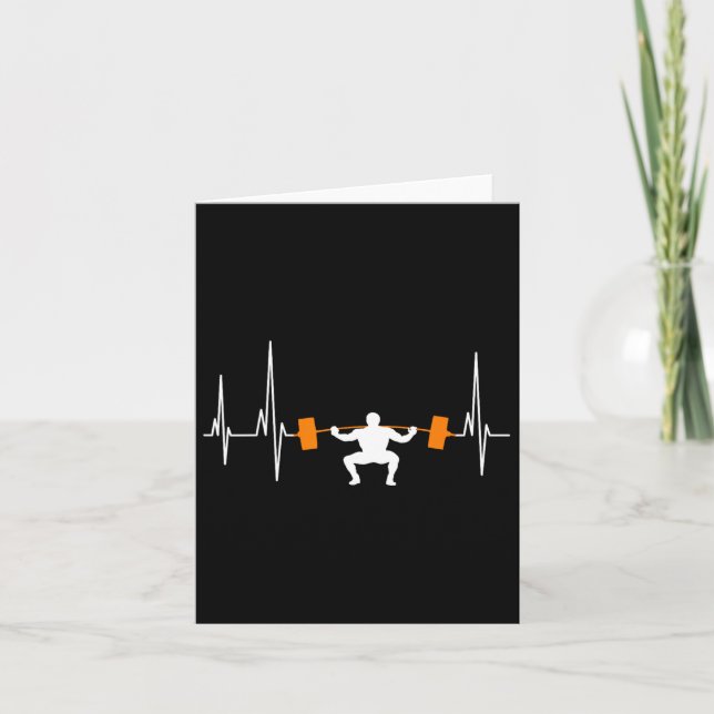 Barbell Weightlifting Heartbeat Bodybuilding Cool  Card (Front)
