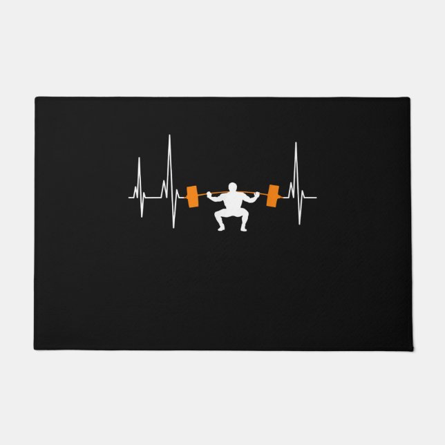 Barbell Weightlifting Heartbeat Bodybuilding Cool Doormat (Front)