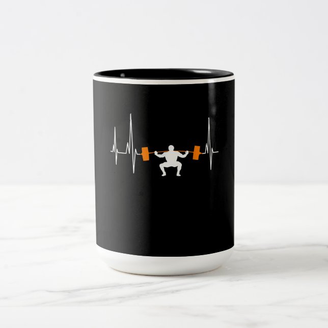 Barbell Weightlifting Heartbeat Bodybuilding Cool Two-Tone Coffee Mug (Center)