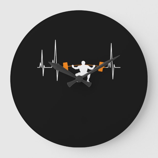 Barbell Weightlifting Heartbeat Bodybuilding Large Clock (Front)