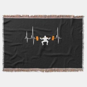 Barbell Weightlifting Heartbeat Bodybuilding Throw Blanket