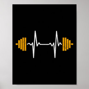Barbell Weightlifting Heartbeat Shirt - Bodybuildi Poster