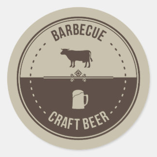 Barbeque and Beer, BBQ Emblem Badge Classic Round Sticker