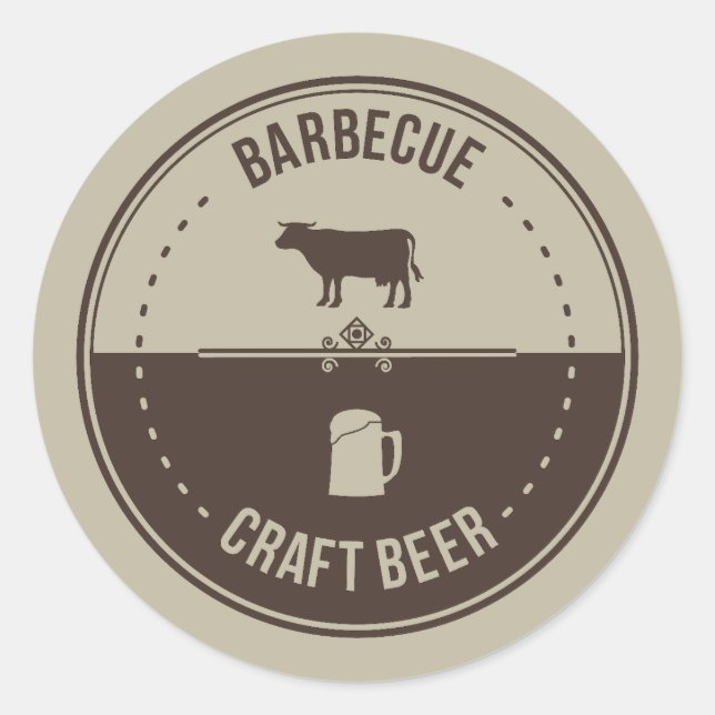 Barbeque and Beer, BBQ Emblem Badge  Classic Round Sticker (Front)