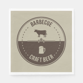 Barbeque and Beer, BBQ Emblem Badge Napkin