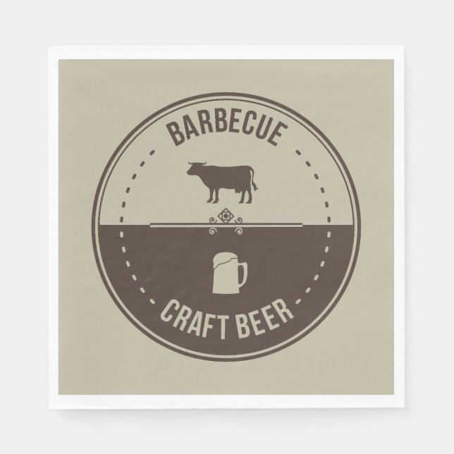 Barbeque and Beer, BBQ Emblem Badge  Napkin (Front)