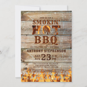 Barbeque Birthday Wood Smokin Hot BBQ Invitation