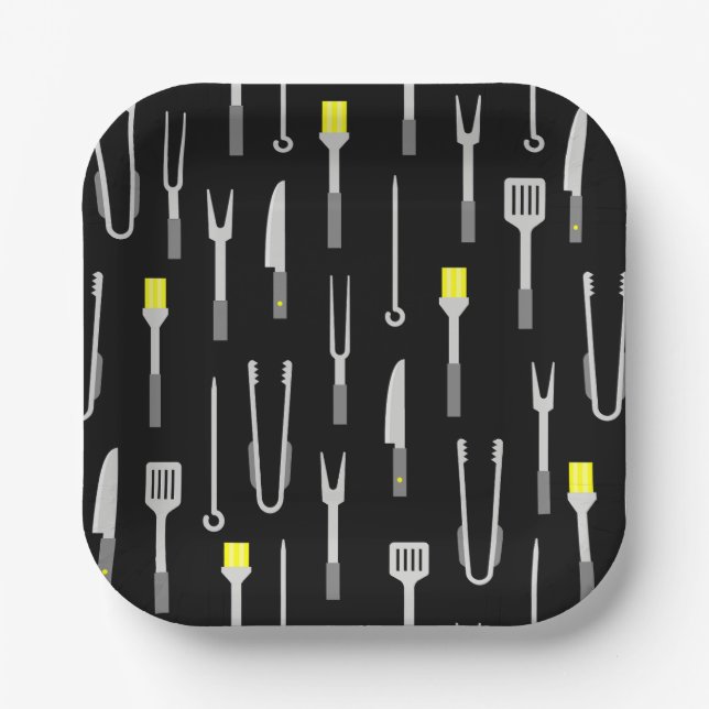 barbeque equipment summer bbq chef black paper plate (Front)