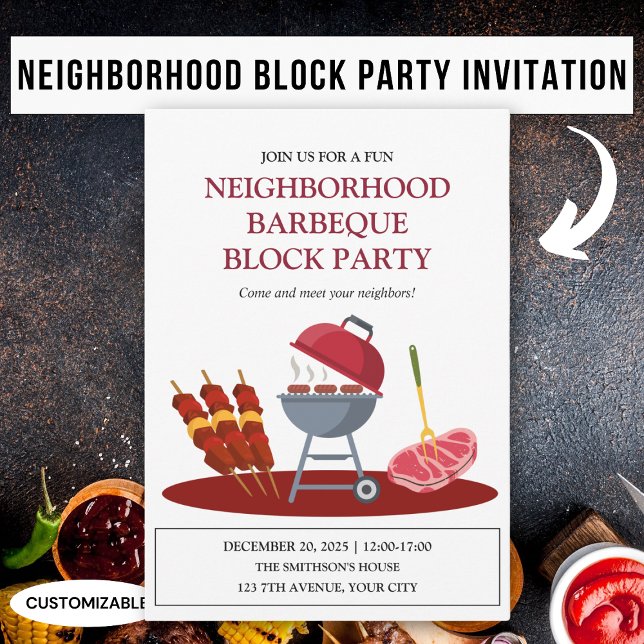 Barbeque Neighbourhood Fun Block Party Invitation (Creator Uploaded)