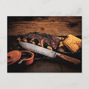 Barbequed beef ribs and corn. postcard