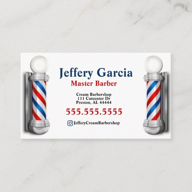Barber and pole Business Card  (Front)