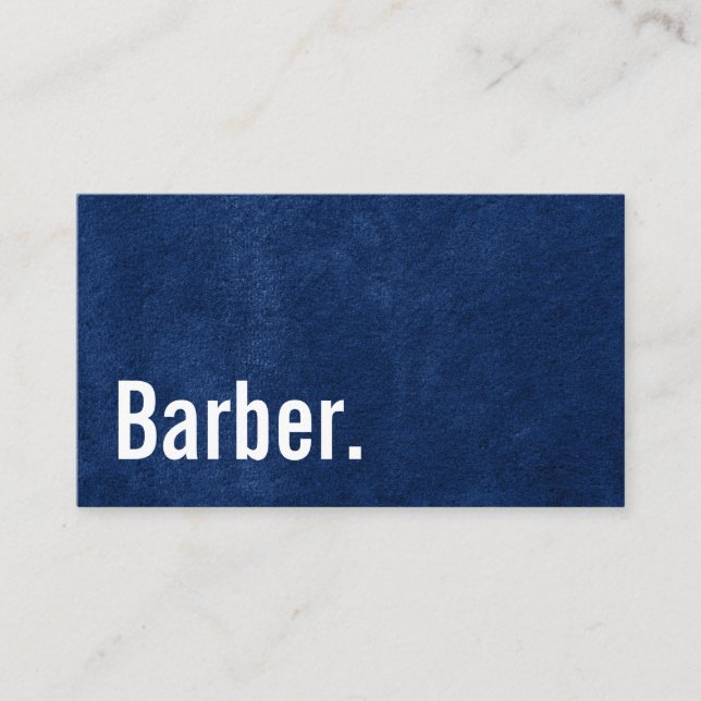 Barber Babershop Minimalist Faux Navy Blue Velvet Business Card (Front)