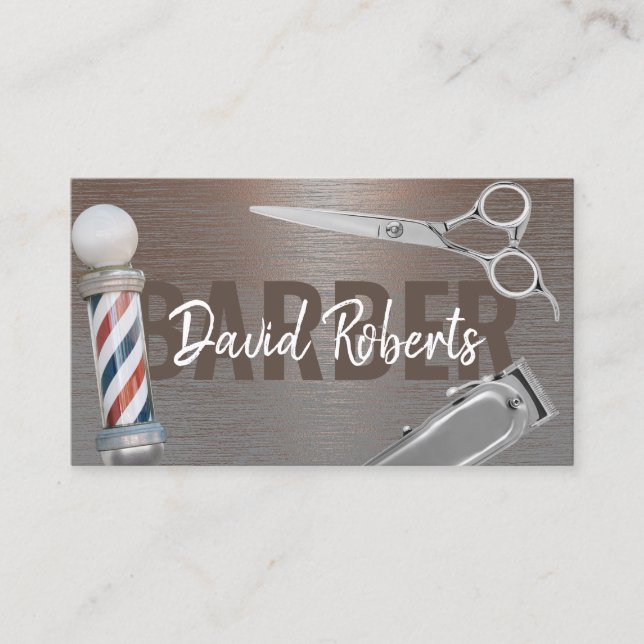 Barber Barbershop Hair Clipper & Scissor Copper Business Card (Front)