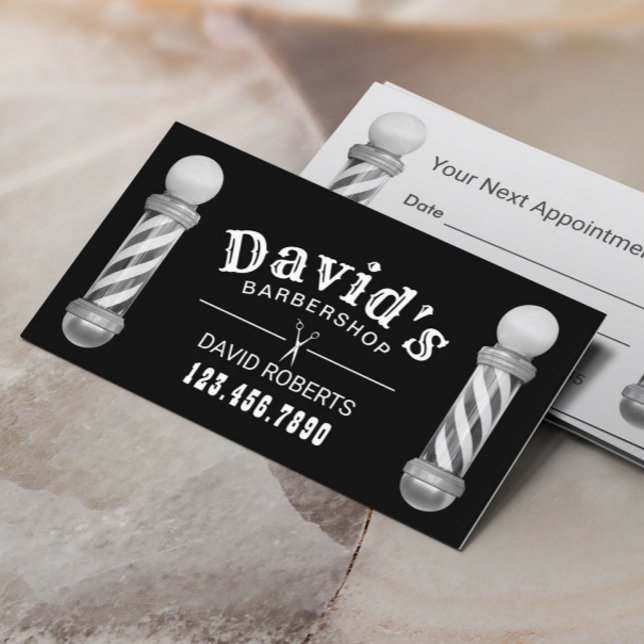 Barber Barbershop Hair Stylist BW Appointment Card (Creator Uploaded)