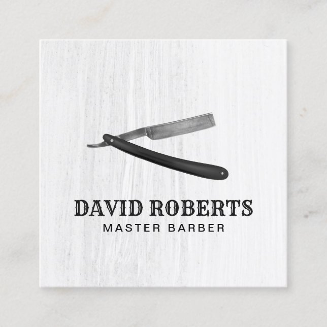 Barber Barbershop Razor Hair Stylist Minimalist Square Business Card (Front)