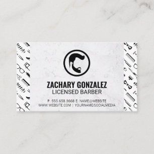 Barber Beard Logo Barber Tools Pattern Marble Loyalty Card