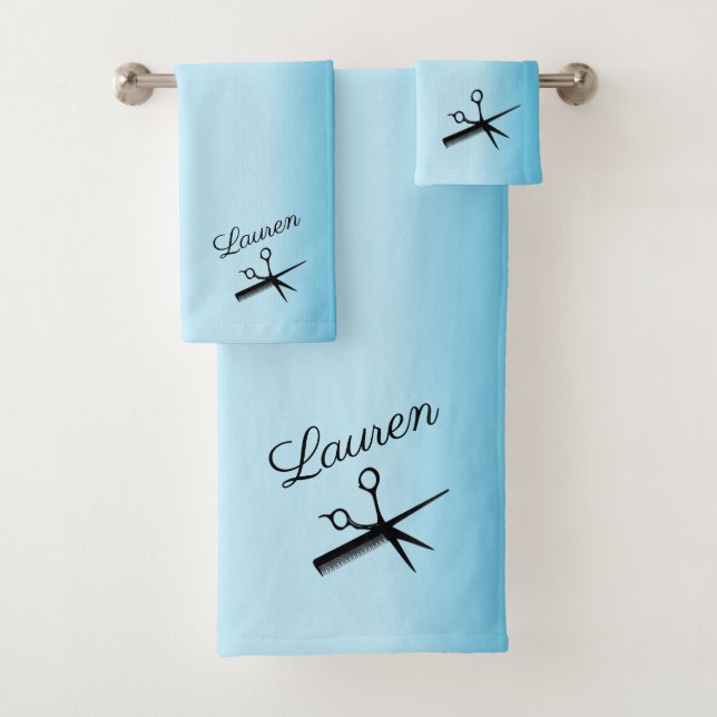 Barber Beautician Design Blue Bath Towel Set (Insitu)