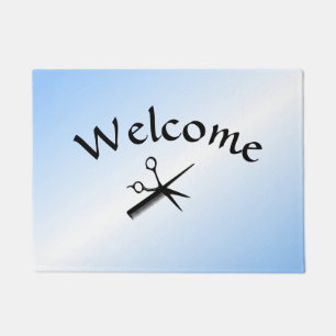 Barber Beautician Design Blue  Welcome Doormat