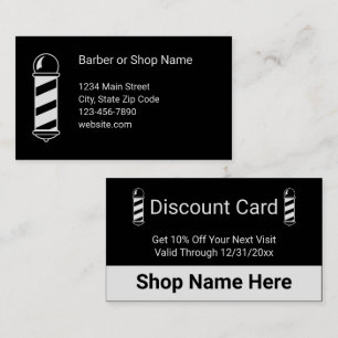 Barber Black and White Barbershop Pole Discount Business Card