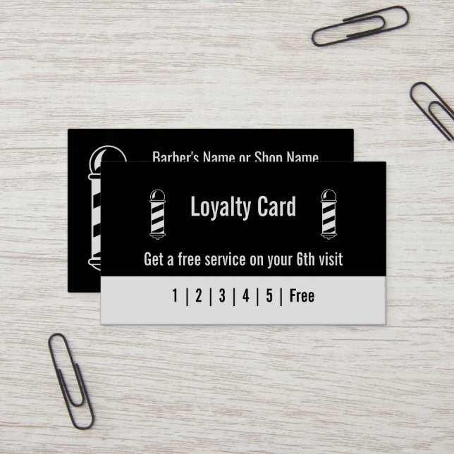 Barber Black and White Loyalty Card Template (Front/Back In Situ)