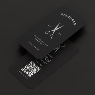 Barber Black Silver Scissors Barbershop Minimal Business Card