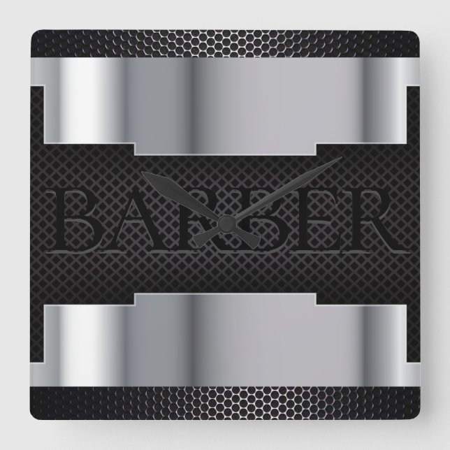 Barber Black Silver Square Wall Clock (Front)