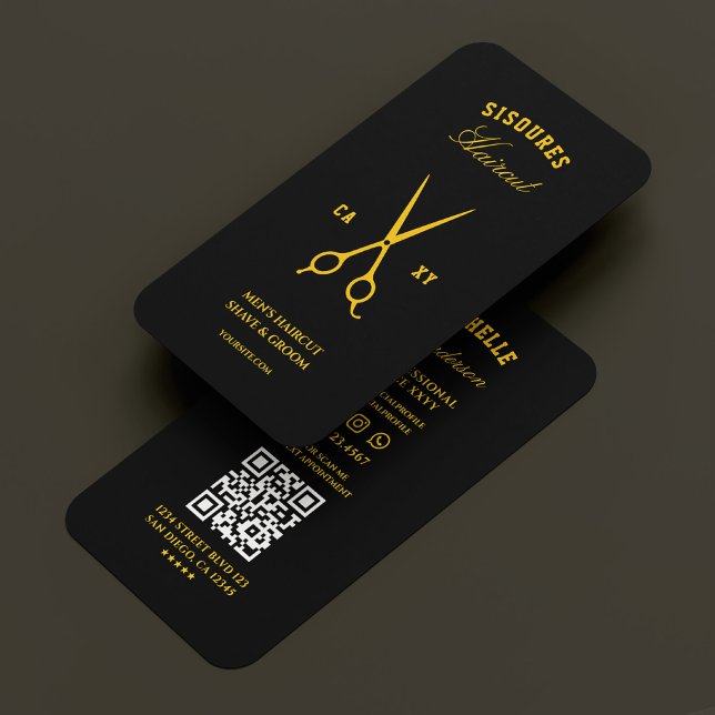 Barber Black Yellow Barbershop Scissors Modern Business Card (Barber Black Yellow Barbershop Scissors Modern Business Card
)