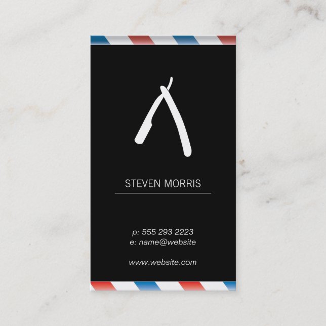 Barber Blade Barber Poles Black White Business Card (Front)