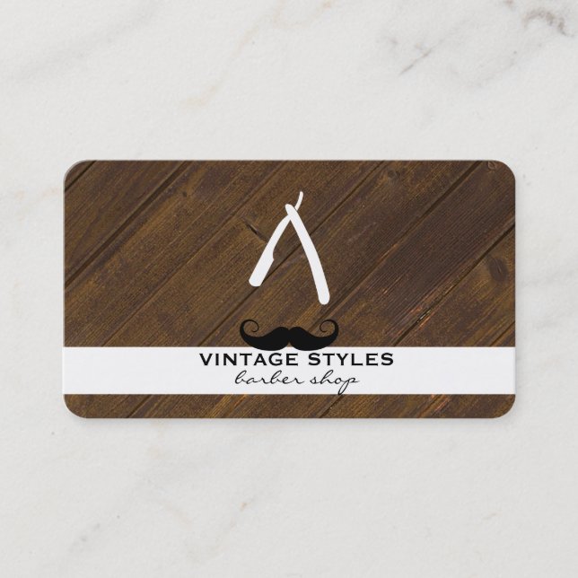 Barber Blade Wood and Moustache Business Card (Front)
