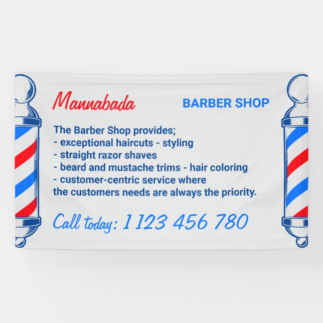 Barber Blue Navy Red Pole Supply Service  Banner (Horizontal)