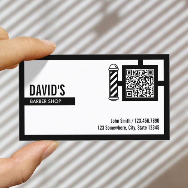 Barber Bold Border QR Code Barbershop Business Card (Creator Uploaded)