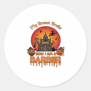 Barber Broom Broke Halloween Pumpkin Clipper Haunt Classic Round Sticker