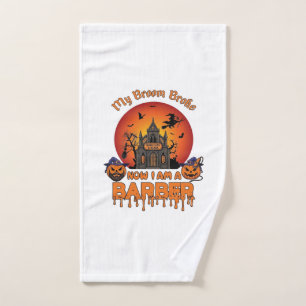 Barber Broom Broke Halloween Pumpkin Clipper Haunt Hand Towel