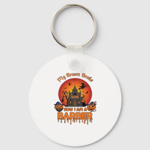 Barber Broom Broke Halloween Pumpkin Clipper Haunt Key Ring