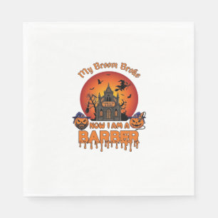 Barber Broom Broke Halloween Pumpkin Clipper Haunt Napkin