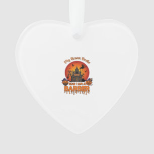 Barber Broom Broke Halloween Pumpkin Clipper Haunt Ornament