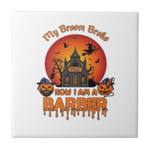 Barber Broom Broke Halloween Pumpkin Clipper Haunt Tile