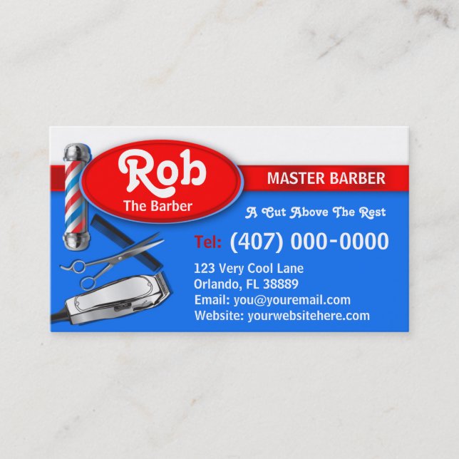 Barber Business Card (Barber pole and clippers) (Front)