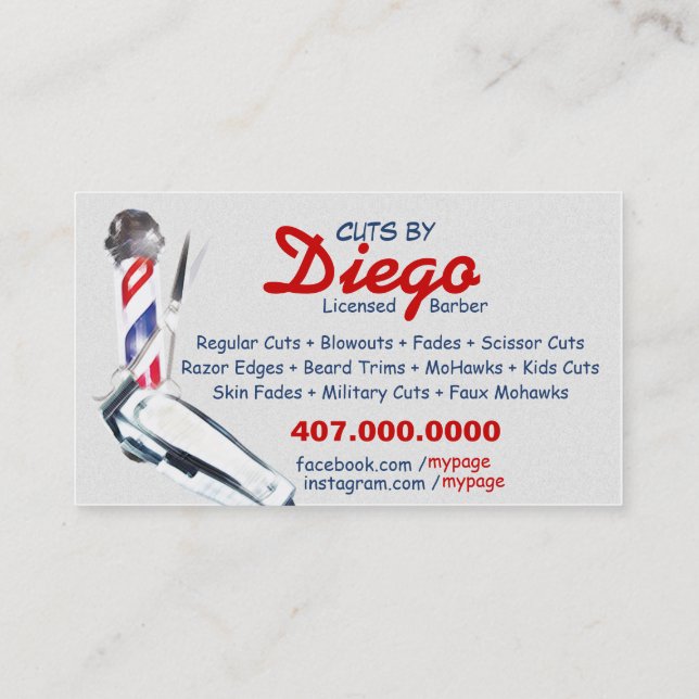 Barber Business Card (Barber pole & shears) (Back)