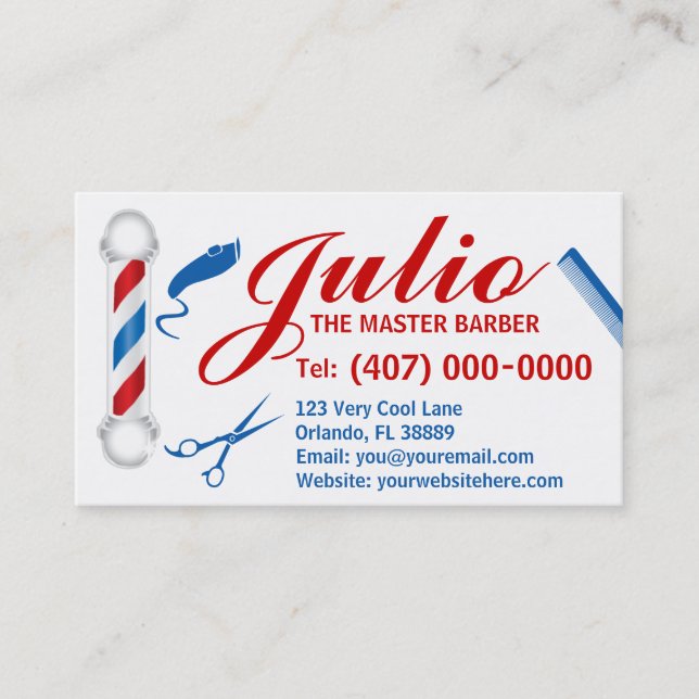 Barber Business Card Design (Customisable, pole) (Front)