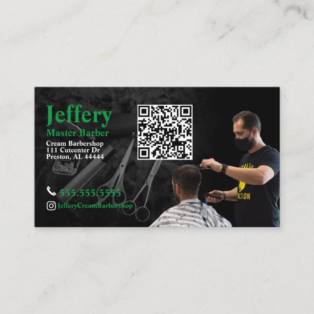 Barber Business Card with QR Code (Front)
