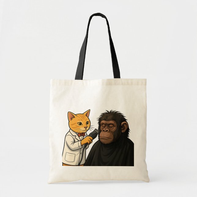 Barber Cat & Chill Gorilla Sticker Tote Bag (Front)